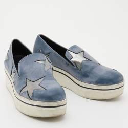 Stella McCartney Blue Two Tone Faux Leather Binx Star Slip On Sneakers Size 37