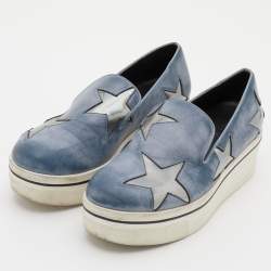 Stella McCartney Blue Two Tone Faux Leather Binx Star Slip On Sneakers Size 37