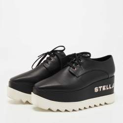 Pre Owned Stella McCartney Black Faux Leather Elyse Platform Derby Sneakers Size 37