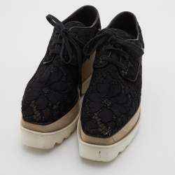 مملوكة مسبقًا Stella McCartney Black Floral Lace Elyse Platform Derby Sneakers Size 35