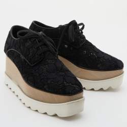 مملوكة مسبقًا Stella McCartney Black Floral Lace Elyse Platform Derby Sneakers Size 35