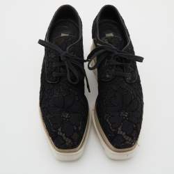 مملوكة مسبقًا Stella McCartney Black Floral Lace Elyse Platform Derby Sneakers Size 35