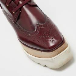 Stella McCartney Burgundy Brogue Faux Leather Elyse Platform Ankle Boots Size 37  