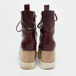 Stella McCartney Burgundy Brogue Faux Leather Elyse Platform Ankle Boots Size 37  
