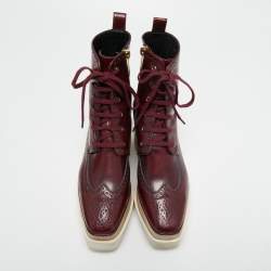 Stella McCartney Burgundy Brogue Faux Leather Elyse Platform Ankle Boots Size 37  