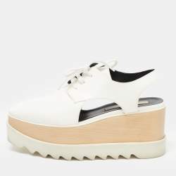 Pre Owned Stella McCartney White Faux Leather Elyse Slingback Platform Sneakers Size 37.5
