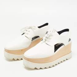 Pre Owned Stella McCartney White Faux Leather Elyse Slingback Platform Sneakers Size 37.5