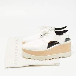 Pre Owned Stella McCartney White Faux Leather Elyse Slingback Platform Sneakers Size 37.5
