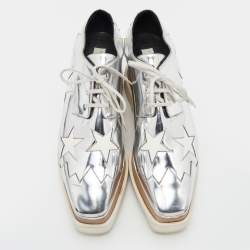 Pre Owned Stella McCartney Silver/White Faux Patent Leather Elyse Platform Derby Sneakers Size 39.5