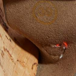 Pre Owned Stella McCartney Neon Orange Faux Patent Leather Cork Platform Wedge Ankle Strap Sandals Size 39