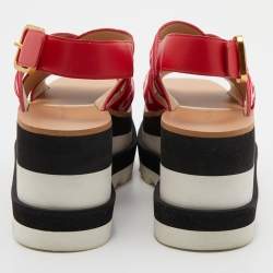 Stella McCartney Red/Pink Striped Fabric Platform Sandals Size 37