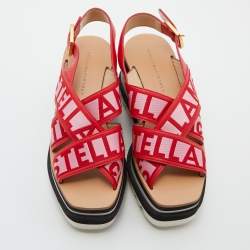 Stella McCartney Red/Pink Striped Fabric Platform Sandals Size 37