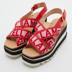 Stella McCartney Red/Pink Striped Fabric Platform Sandals Size 37