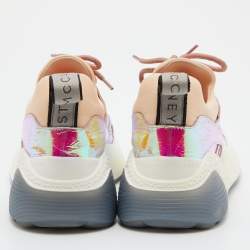 Pre Owned Stella McCartney Multicolor Holographic Faux Leather and Neoprene Sneakers Size 38