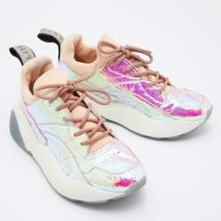 Pre Owned Stella McCartney Multicolor Holographic Faux Leather and Neoprene Sneakers Size 38