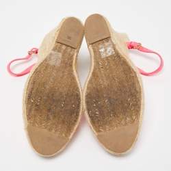 Pre Owned Stella McCartney Beige/Pink Raffia and Fabric Espadrille Wedge Sandals Size 38