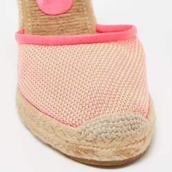 Pre Owned Stella McCartney Beige/Pink Raffia and Fabric Espadrille Wedge Sandals Size 38