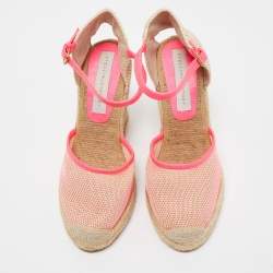 Pre Owned Stella McCartney Beige/Pink Raffia and Fabric Espadrille Wedge Sandals Size 38