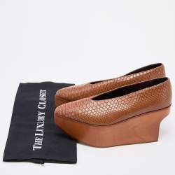 Pre Owned Stella McCartney Brown Faux Python Embossed Platform Flat Pumps Size 36