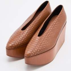 Pre Owned Stella McCartney Brown Faux Python Embossed Platform Flat Pumps Size 36