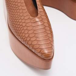 Pre Owned Stella McCartney Brown Faux Python Embossed Platform Flat Pumps Size 36