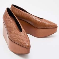 Pre Owned Stella McCartney Brown Faux Python Embossed Platform Flat Pumps Size 36