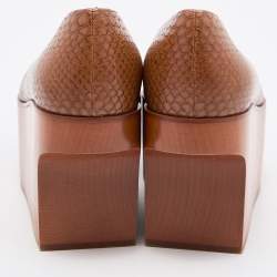 Pre Owned Stella McCartney Brown Faux Python Embossed Platform Flat Pumps Size 36