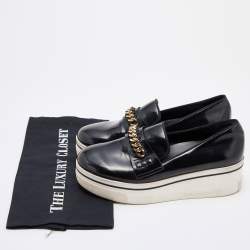 Pre Owned Stella McCartney Black Faux Leather Chain-Link Platform Slip On Sneakers Size 38