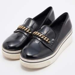 Pre Owned Stella McCartney Black Faux Leather Chain-Link Platform Slip On Sneakers Size 38