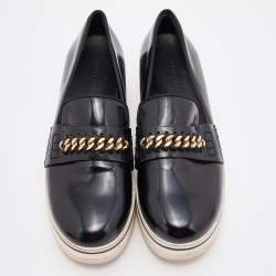 Pre Owned Stella McCartney Black Faux Leather Chain-Link Platform Slip On Sneakers Size 38
