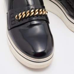 Pre Owned Stella McCartney Black Faux Leather Chain-Link Platform Slip On Sneakers Size 38