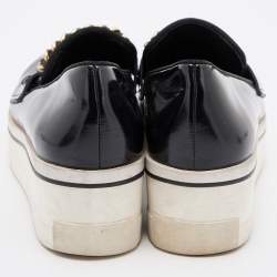 Pre Owned Stella McCartney Black Faux Leather Chain-Link Platform Slip On Sneakers Size 38
