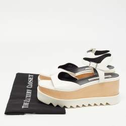 Stella McCartney White Faux Leather Ankle Strap Wedge Sandals Size 37.5
