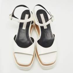 Stella McCartney White Faux Leather Ankle Strap Wedge Sandals Size 37.5