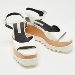 Stella McCartney White Faux Leather Ankle Strap Wedge Sandals Size 37.5
