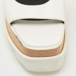 Stella McCartney White Faux Leather Ankle Strap Wedge Sandals Size 37.5