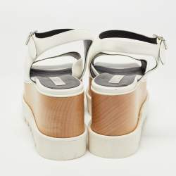 Stella McCartney White Faux Leather Ankle Strap Wedge Sandals Size 37.5