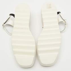 Stella McCartney White Faux Leather Ankle Strap Wedge Sandals Size 37.5
