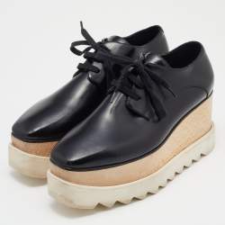 Pre Owned Stella McCartney Black Woven Faux Leather Elyse Platform Derby Sneakers Size 37
