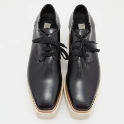 Pre Owned Stella McCartney Black Woven Faux Leather Elyse Platform Derby Sneakers Size 37
