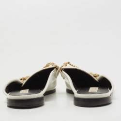 Pre Owned Stella McCartney White Faux Leather Chain Detail Flat Mules Size 38