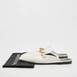 Pre Owned Stella McCartney White Faux Leather Chain Detail Flat Mules Size 38