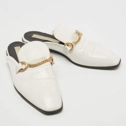Pre Owned Stella McCartney White Faux Leather Chain Detail Flat Mules Size 38