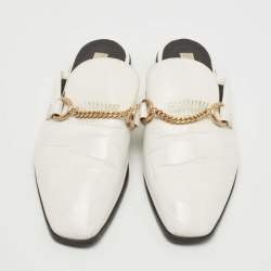 Pre Owned Stella McCartney White Faux Leather Chain Detail Flat Mules Size 38