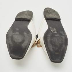 Pre Owned Stella McCartney White Faux Leather Chain Detail Flat Mules Size 38