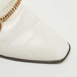 Pre Owned Stella McCartney White Faux Leather Chain Detail Flat Mules Size 38