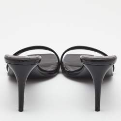 Stella McCartney Black Faux Leather Open Toe Slide Sandals Size 38.5