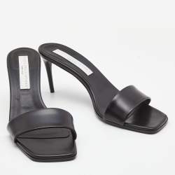 Stella McCartney Black Faux Leather Open Toe Slide Sandals Size 38.5