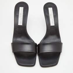 Stella McCartney Black Faux Leather Open Toe Slide Sandals Size 38.5