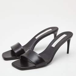 Stella McCartney Black Faux Leather Open Toe Slide Sandals Size 38.5